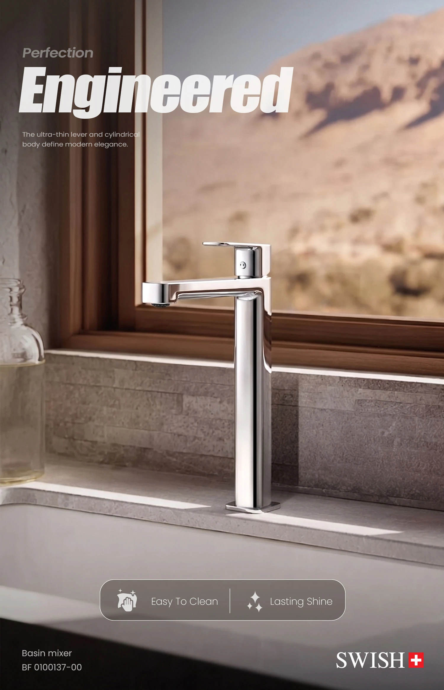 BF 0100137-00 SWISH Long Basin Mixer Storytelling Image